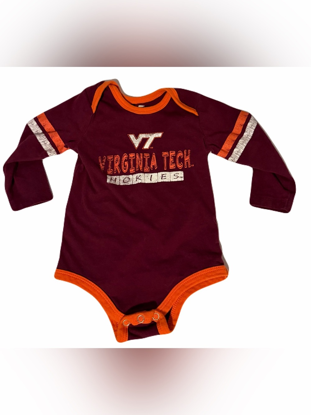 Virginia Tech VT Hokies Baby Onesie Bodysuit Colosseum Maroon Orange 3-6M